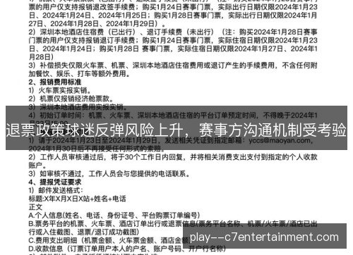 退票政策球迷反弹风险上升,赛事方沟通机制受考验 退票政策球迷反弹风险上升,赛事方沟通机制受考验